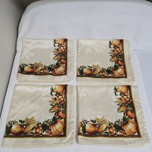 Square Autumn Pumpkins & Corn Square Cloth Napkins Set of 4 Ivory / Orange